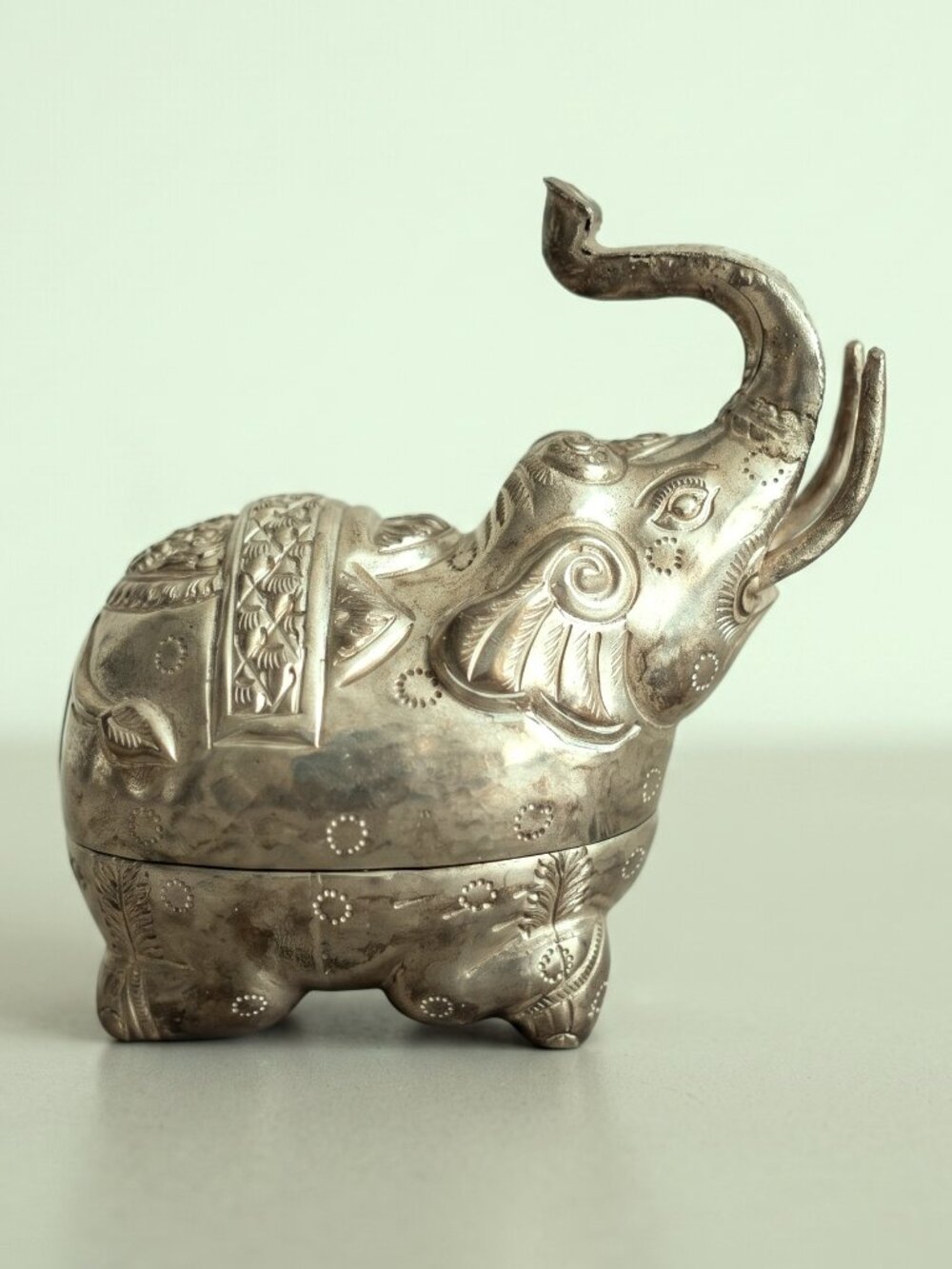 VTG Southeast Asian Thai Burmese Silverplated Brass Elephant Betel Box C.1900s